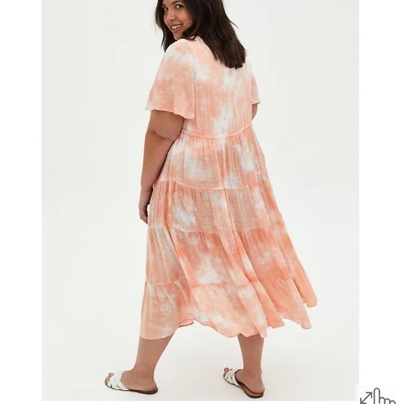 torrid Tops - Torrid size 00 M/L PEACH TIE-DYE CLIP-DOT KIMONO